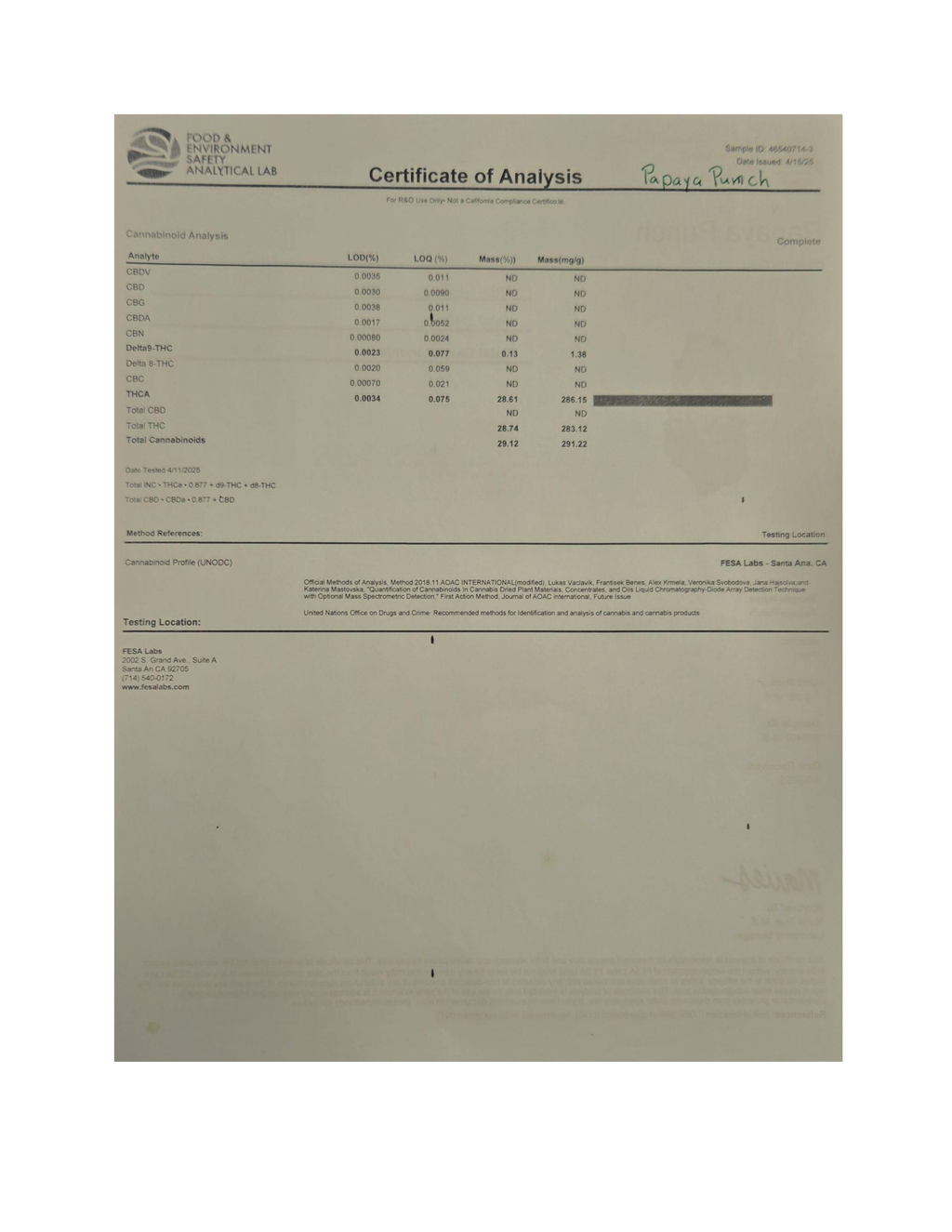 Certificate of Analysis