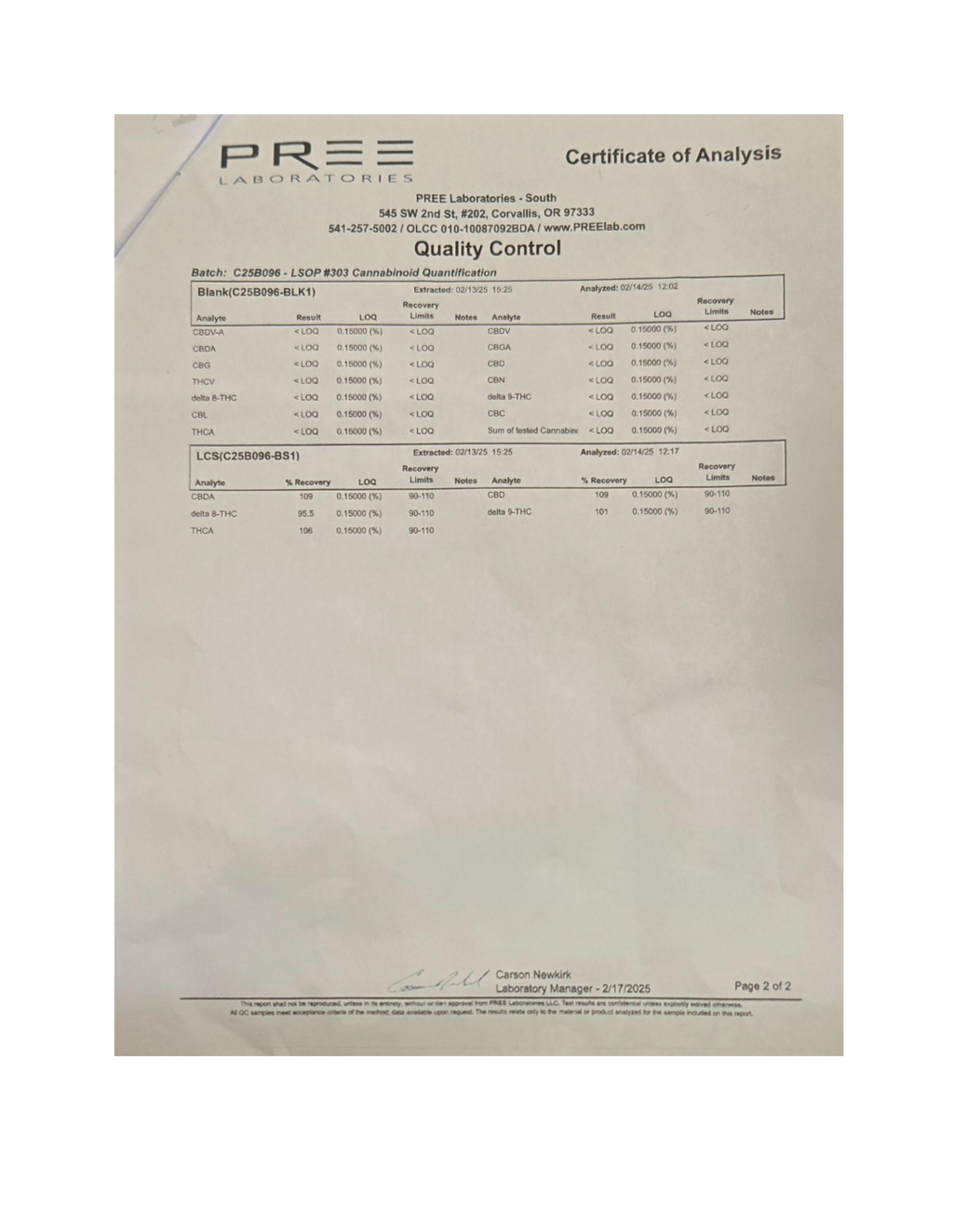 Certificate of Analysis