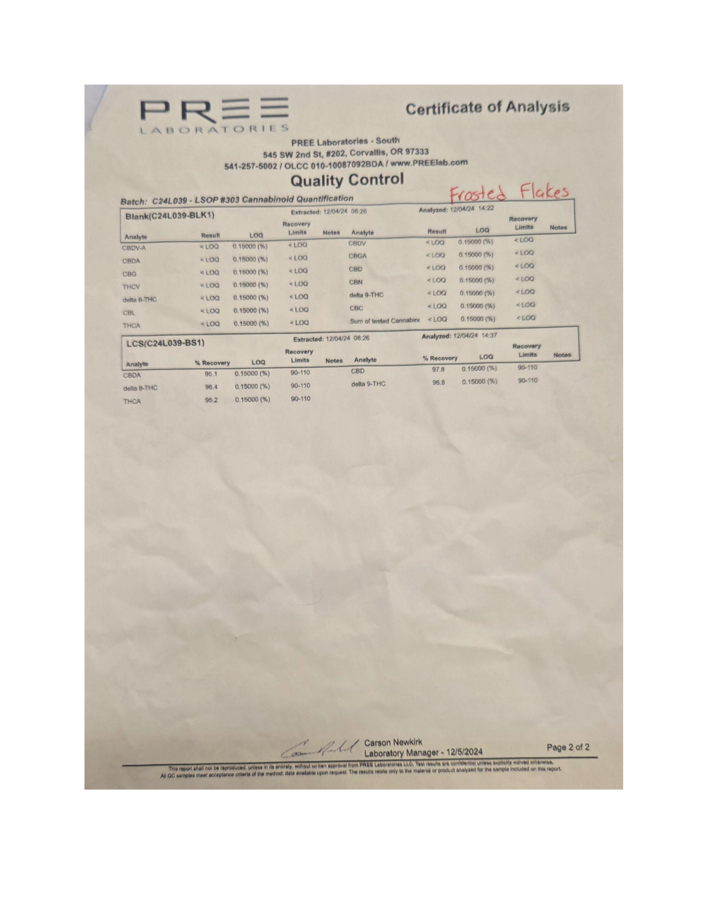 Certificate of Analysis