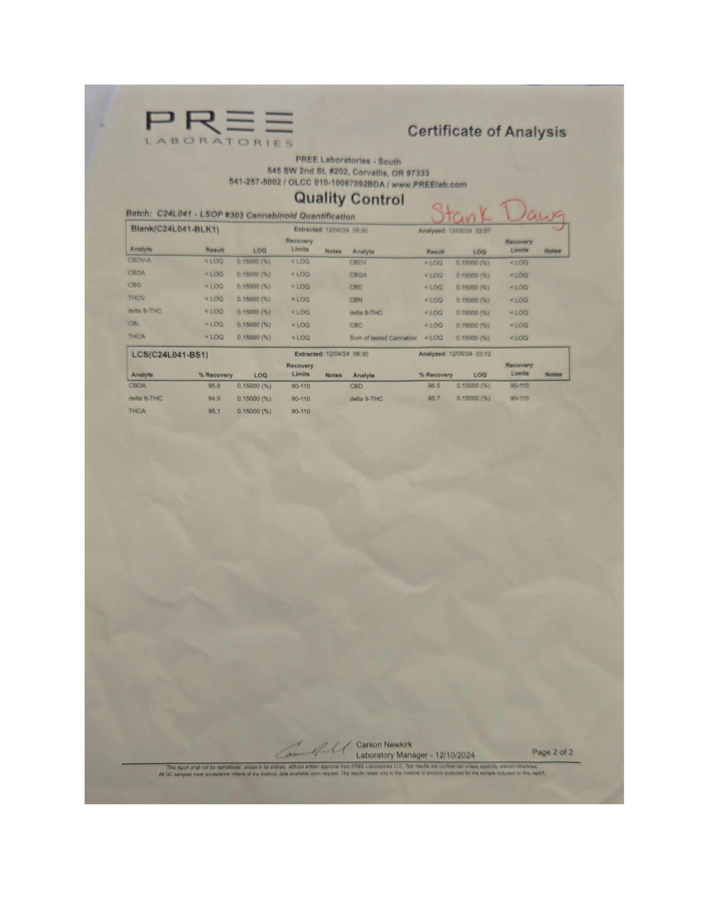 Certificate of Analysis
